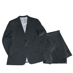 Tommy Hilfiger Mens 100% Wool Pinstripe Suit Charcoal Grey 40R Jacket 34R Pants
